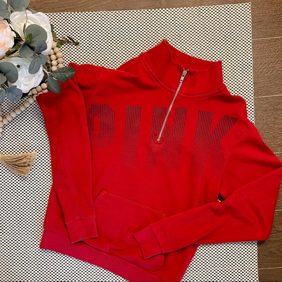 PINK Victoria's Secret Sweaters - Victoria’s Secret PINK Quarter Zip Red Sweater Size XS